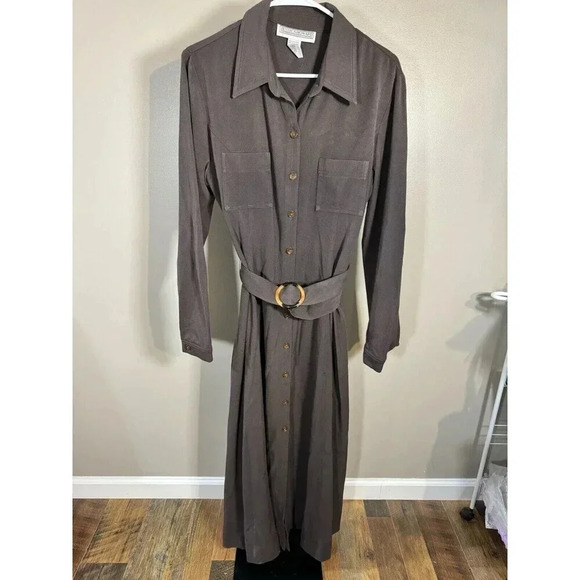 Vintage Jessica Howard Dress 10 Brown  Button Up Shirtdress Belt Max - Picture 1 of 6